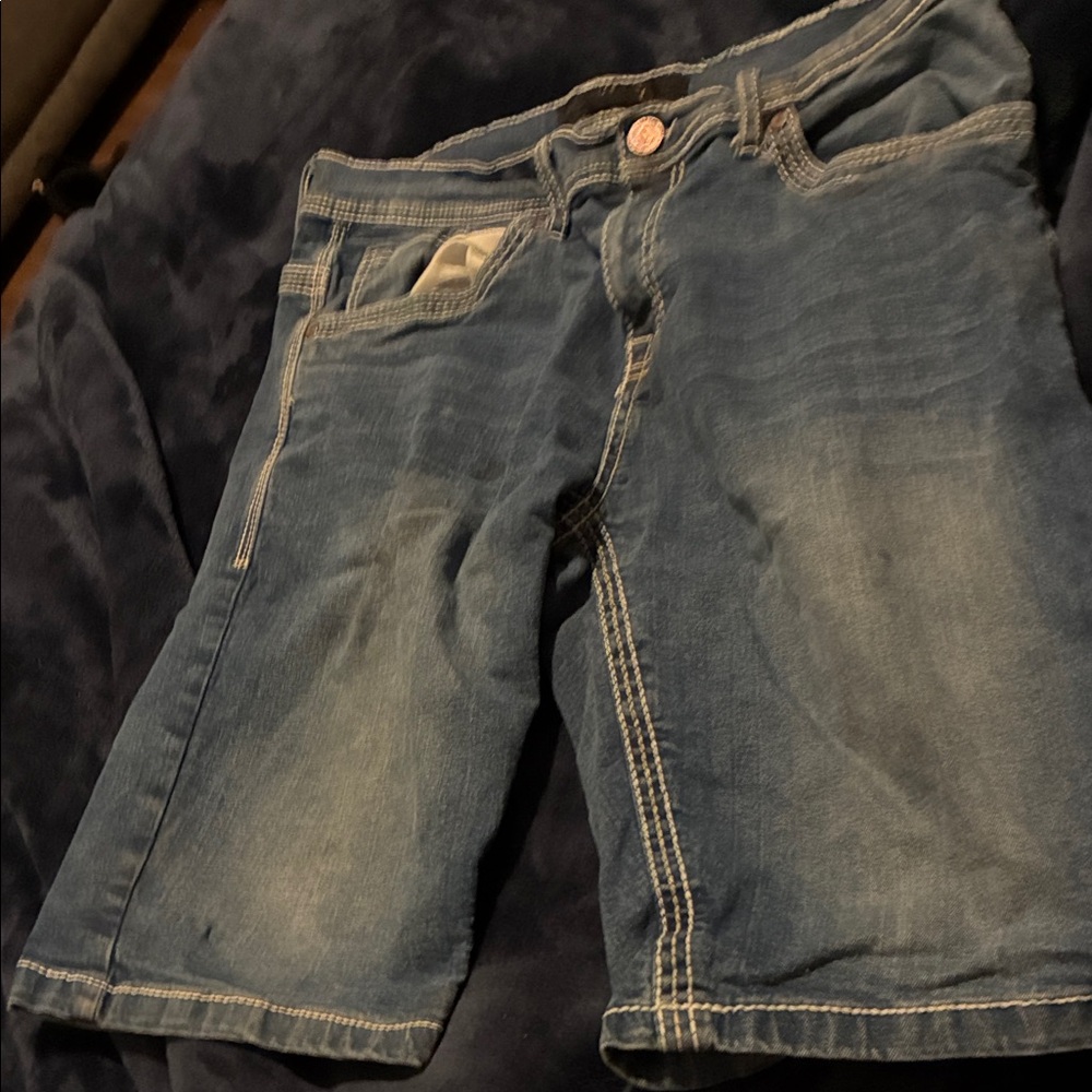 Edwin Blue Denim Shorts with White Stitching